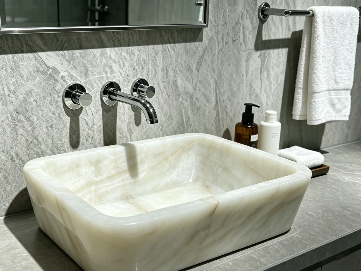 #￥Wholesale Modern Luxury Natural Onyx Stone Basin Sink Eco-Friendly Water Resistant Freestanding Hand Wash Basin for Bathroom