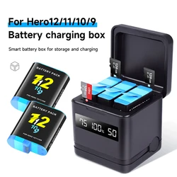 Batteria Gopro Hero 12/11/10/9 con display LCD Scatola/custodia di ricarica batteria Gopro intelligente multifunzionale per Gopro Hero 12 11 10 9