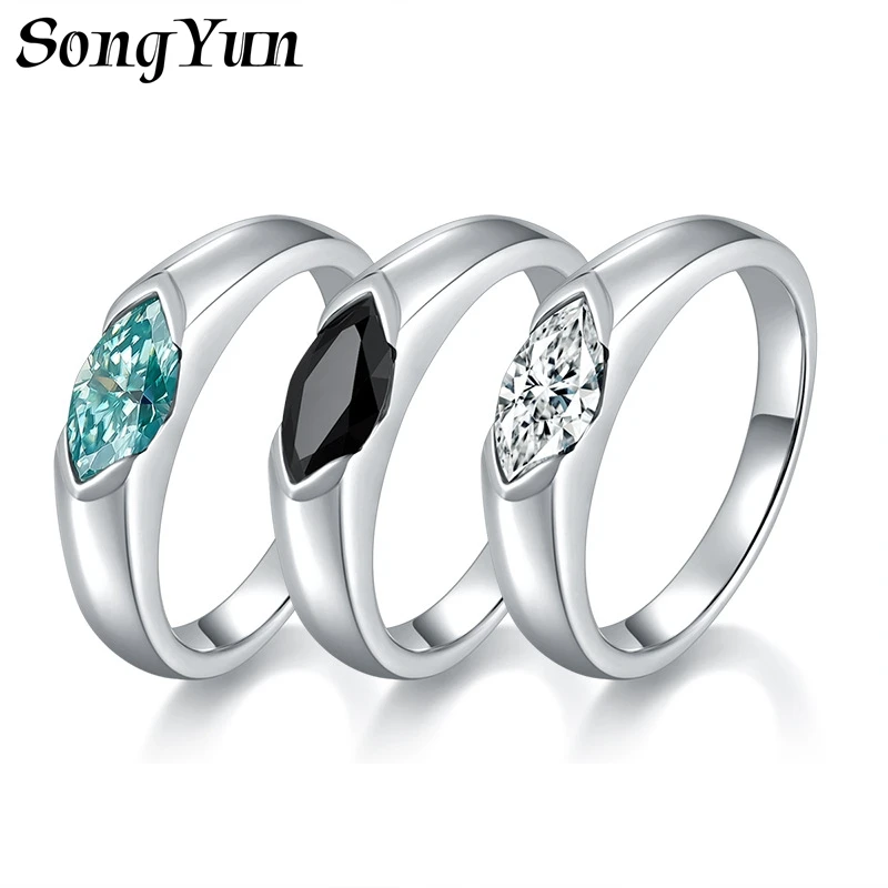 SONGYUN Moissanite Diamond Jewelry Horus Eye Marquise 5*10mm 1 Carat Moissanite Unisex S925 Sterling Silver Solid Plain Band