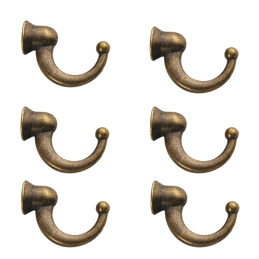 6X Bronze, Black or Silver Single-Hole Minimalist Traditional Chinese Antique-Style Hooks for Cabinet Doors. Includes Screws.