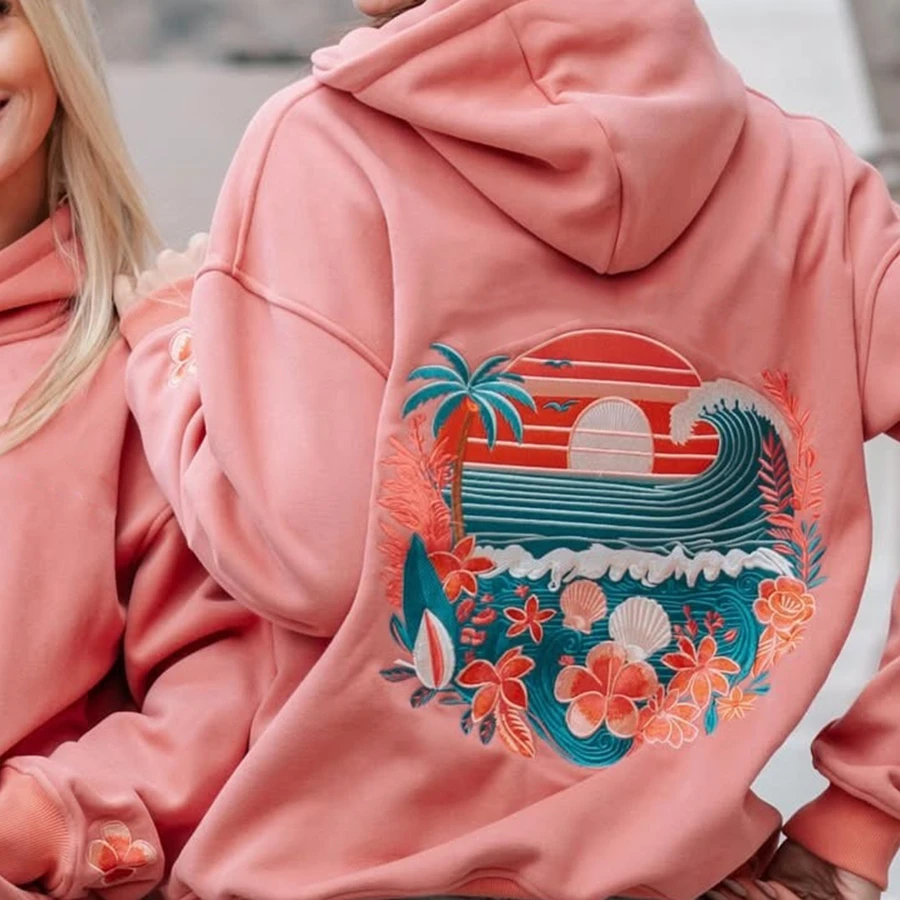 Sudadera con capucha bordada para Mujer de calidad de los años 2000, sudaderas con capucha para Otoño e Invierno Y2K, Ropa de Color sólido para Mujer