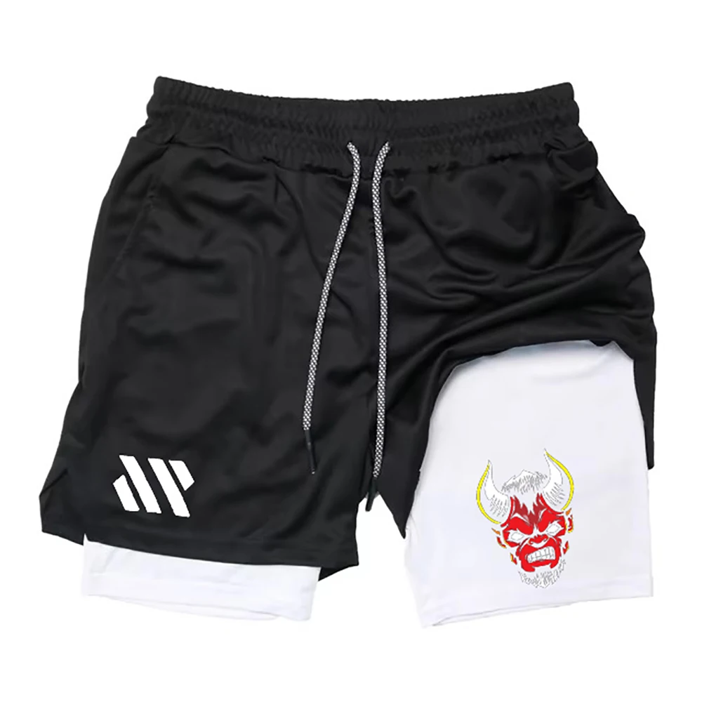 2025 الرجال السراويل الرياضية اثنين في واحد تنفس عادية التجفيف السريع طبقة مزدوجة السراويل الصيف تشغيل رياضية قيعان M-3XL