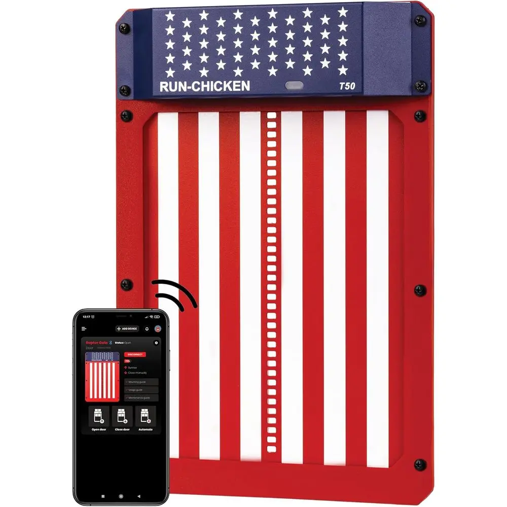 

Automatic Chicken Coop Door Opener, Battery Powered & Weatherproof, Smart App & Timer Control, Predator Proof, Easy Install, Rel