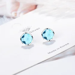 New Arrival 925 Sterling Silver Mermaid Bubble Tears Stud Earrings For Women Fashion Light Blue Crystal Earring Boucle D'oreille