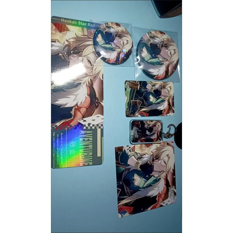 6Pcs/Set Game Cartoon Honkai: Star Rail gift Set Aventurine collection toy Keychain Laser badge LOMO Card Postcard Laser Card