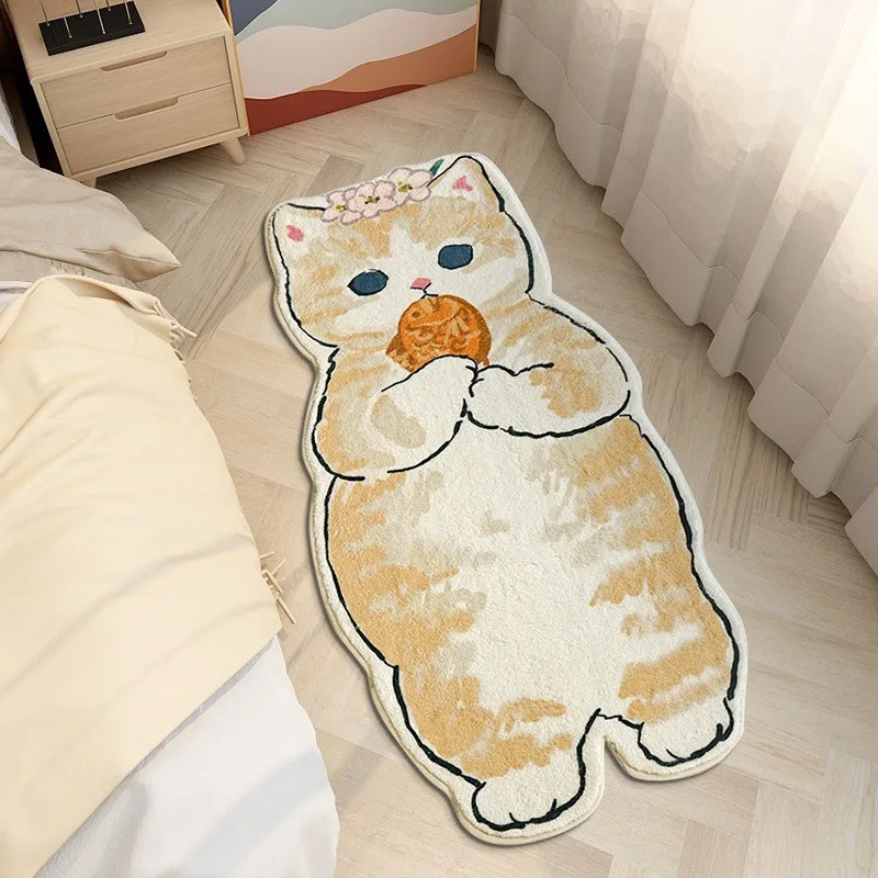 YOMDID Cartoon Bedside Rug Cat Floor Mat Fluffy Cat Mat Irregular Carpet for Living Room Shaggy Area Rug Doormat Cute Home Decor image 4