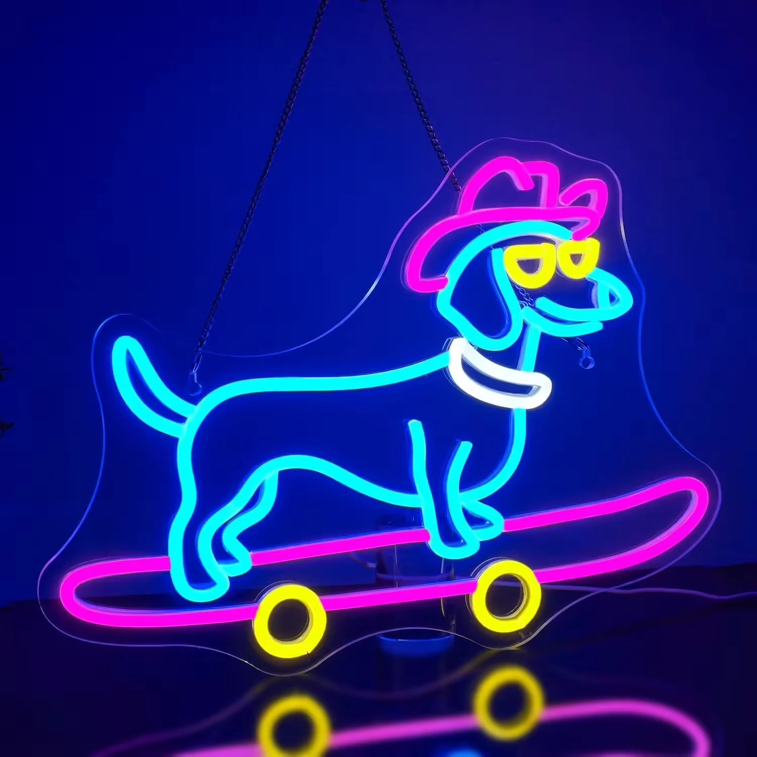 

Custom Dog Neon Sign - Cute Puppy & Dachshund LED Wall Art with Cowboy Hat - Dimmable USB Powered - Pet Lover Gift for Pet Shops