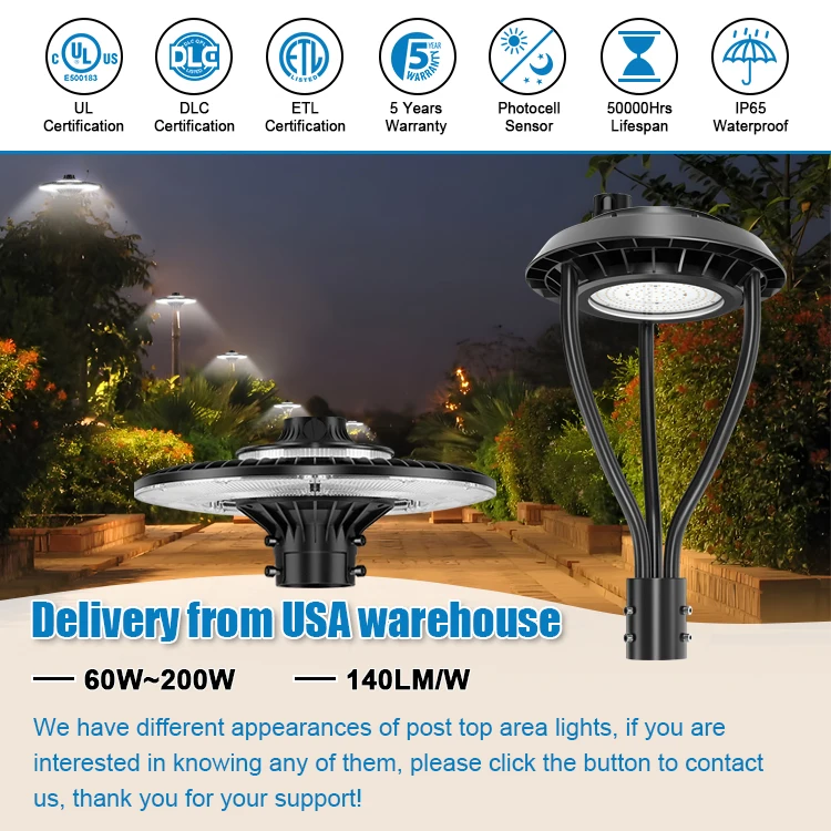 LED POST TOP Fixture ETL CE UL Listed 100-277Vac 60W - 150W Area Lights Ip65 Waterproof Outdoor Yard Garden Light WITH PHOTOCELL