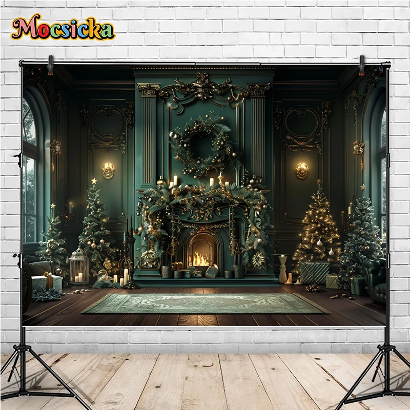 Mocsicka Christmas Winter Photography Background Xmas Wreath Decoration Holiday Party Family Portrait Photo Backdrops Studio