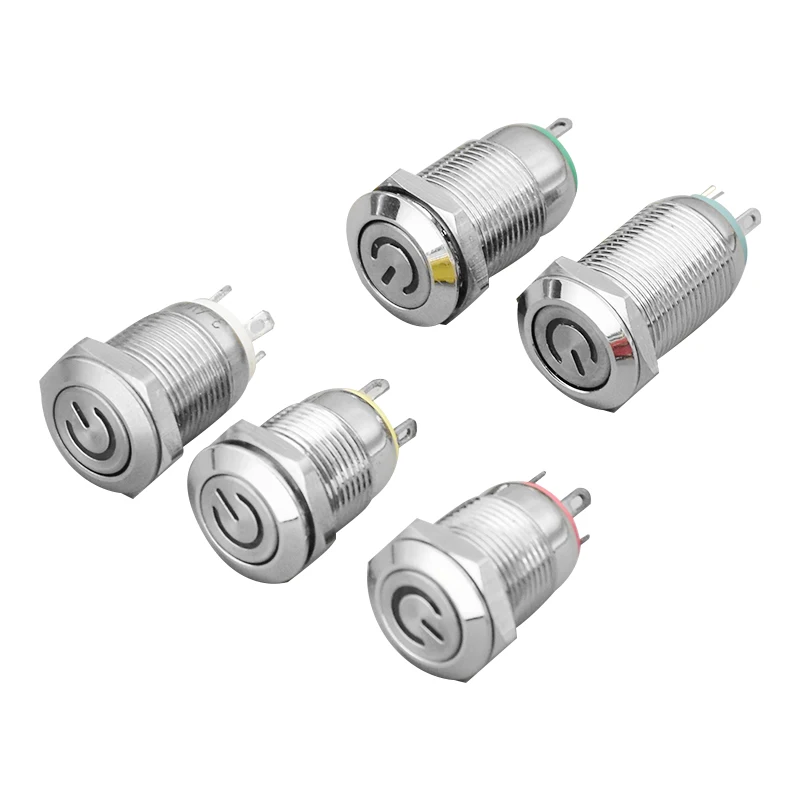 

Водонепроницаемый металлический кнопочный переключатель, 12 мм, светодиодный индикатор, мгновенная блокировка двигателя автомобиля, ПК, переключатель питания, 3 в, 5 В, 12 В, 24 В, 220 В, символ питания