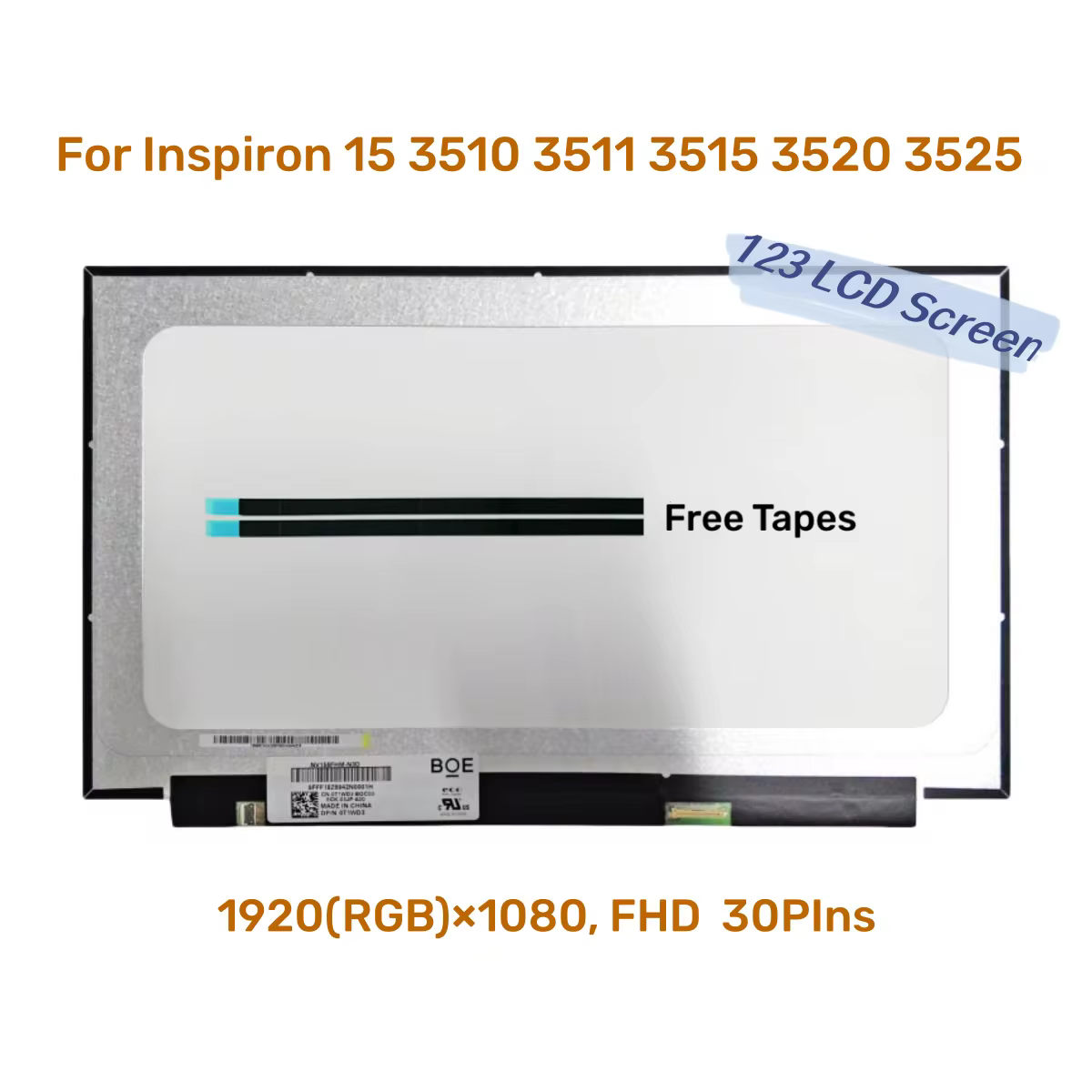 מסך מחשב נייד בגודל 15.6 אינץ' עבור Inspiron 15 3510 3511 3515 3520 3525 FHD מחשב נייד LCD מטריקס 1920*1080 EDP 30 פינים IPS