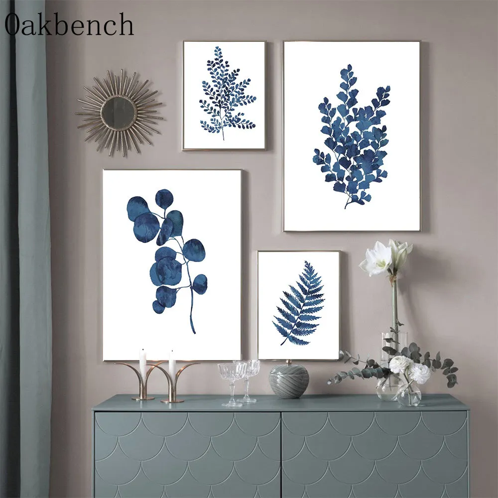 Plant Leaves Canvas Painting Minimalist Poster Blue Eucalyptus Wall Art Prints Nordic Wall Paintings For Living Room Home Decor