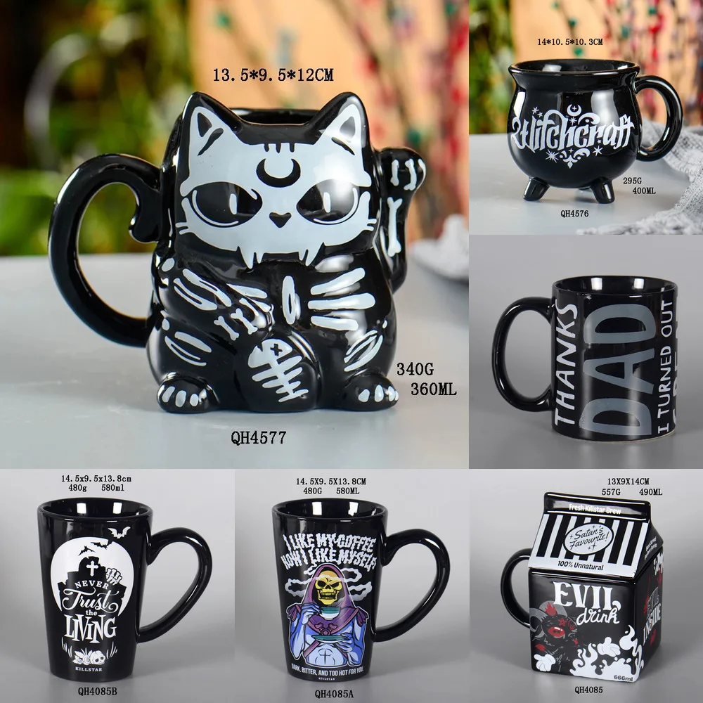 

Halloween Skeleton Cat Ceramic Mug Cute Gothic Cup For Girls Office Coffee Tea Drinkware Home Desktop Gift Decoration