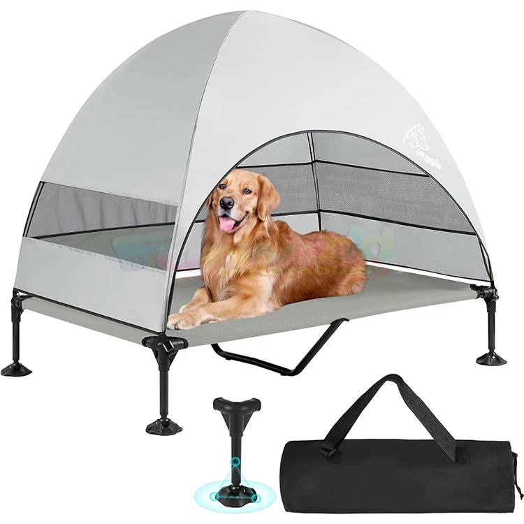 

Large Waterproof Travel Dog Bed Breathable Mesh Canopy UV Protected Elevated Design Extra Shade for Summer Days for Pet Camping