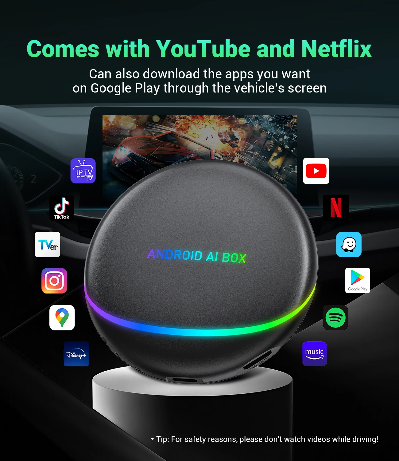 CarPlay Ai Box Android 12 8 cores 8G + 128G Smart Android TV Box Draadloze CarPlay Android Auto Ondersteuning 512 GB SD Voor Netflix YouTub