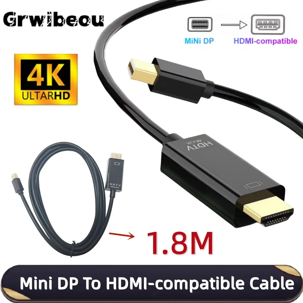 Mini DP to HDTV Cable 1.8m Mini DisplayPort to HDMI-Compatible Cable 4K HD Laptop TV Monitor MacBook Pro/Air Conversion Cable