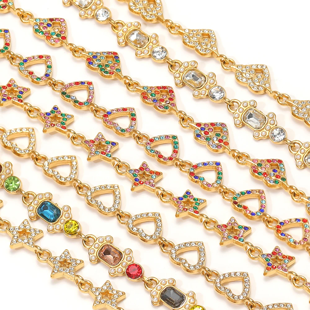 1 Meter Edelstahl Herz-Stern-Strass-Ketten Edelstein-Ketten für DIY Modeschmuck-Herstellung Halsketten Armbänder Zubehör – Detail 1