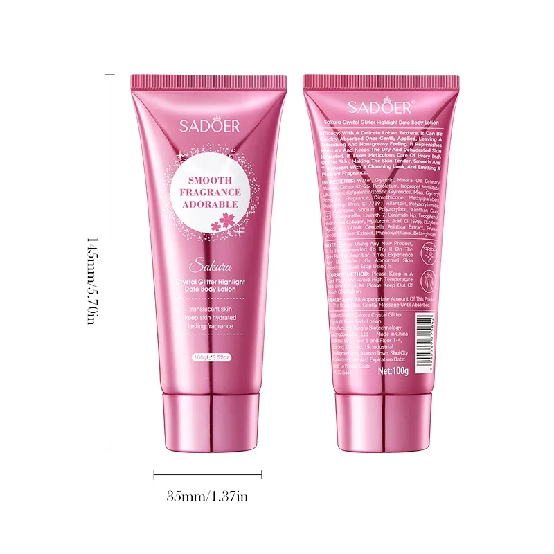 Loción corporal con aroma de flor de cerezo, brillo de cristal, alto brillo, para citas, loción corporal hidratante profunda