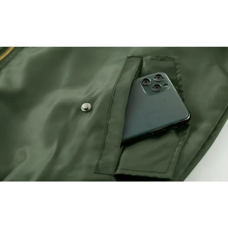 KIDWHXR Herbst-Bomberjacke für Herren, Lässige Baseball-Jacke, Streetwear mit Stehkragen und Reißverschluss, Lockere Herrenjacke mit Langen Ärmeln – Detail 6