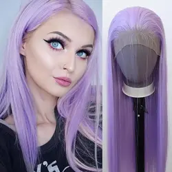 Light Purple Wig Long Straight Light Purple Lavender Synthetic Lace Front Wigs Pre Plucked with Natural Hairline for Fashion Wom