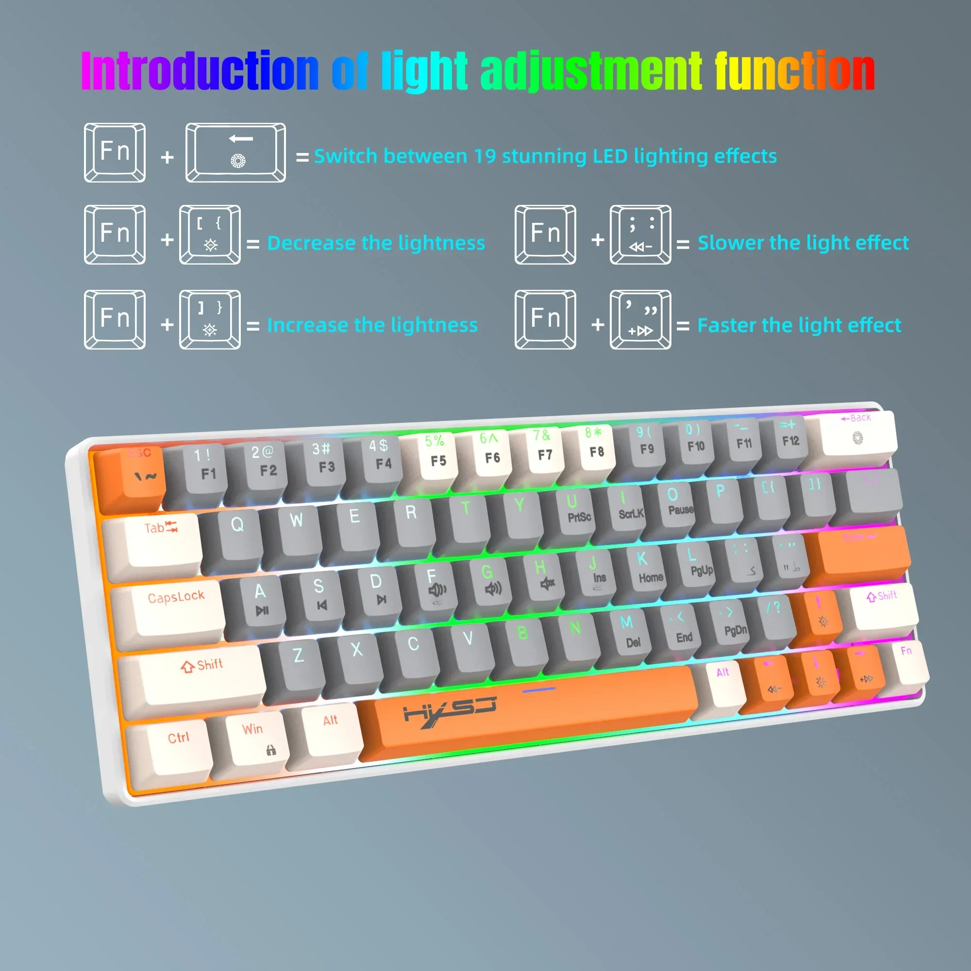 

63keys Machanical Keyboard Red Switches, 60% Mini Gaming Keyboard Rainbow Backlit, Full Anti-Ghosting Compact Gaming Keyboard