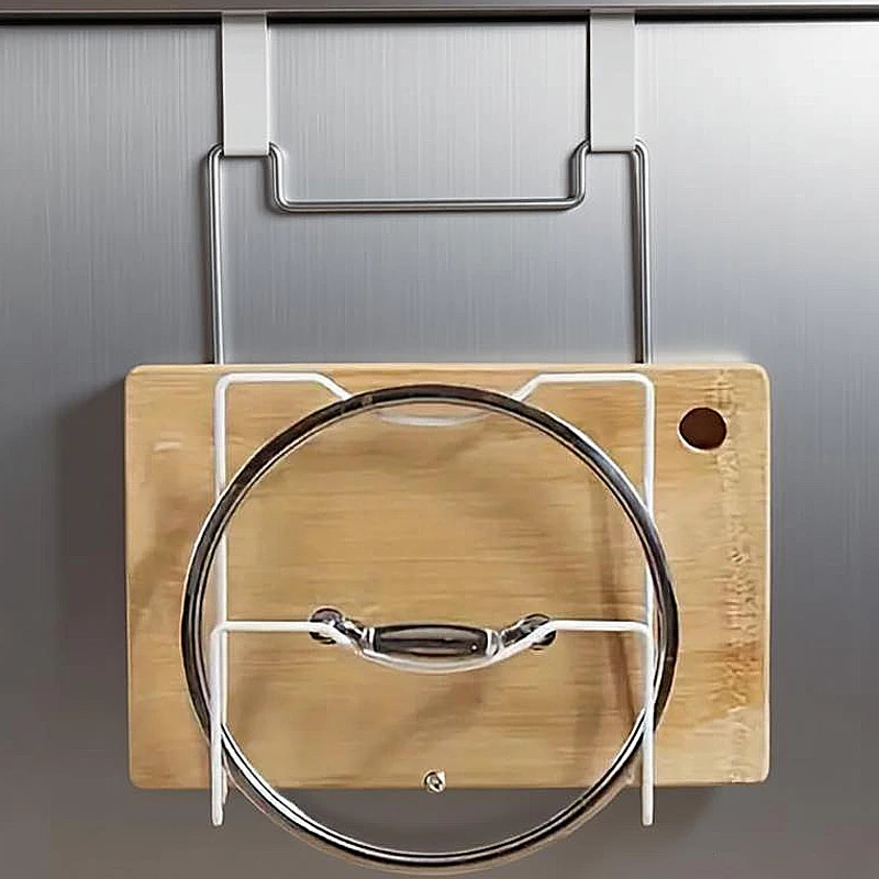 Estante colgante para tapas de ollas, organizador de cocina, soporte para tapas de sartenes, colgador de toallas, organizador de almacenamiento para puerta de armario, estante para tablas de cortar