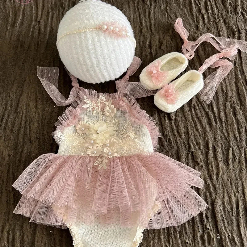 Accessoires de photographie pour nouveau-né, barboteuse en dentelle, costume de batterie, robe de bébé fille, vêtements, chapeau, bande de sauna, tenue, nouveau, 2024