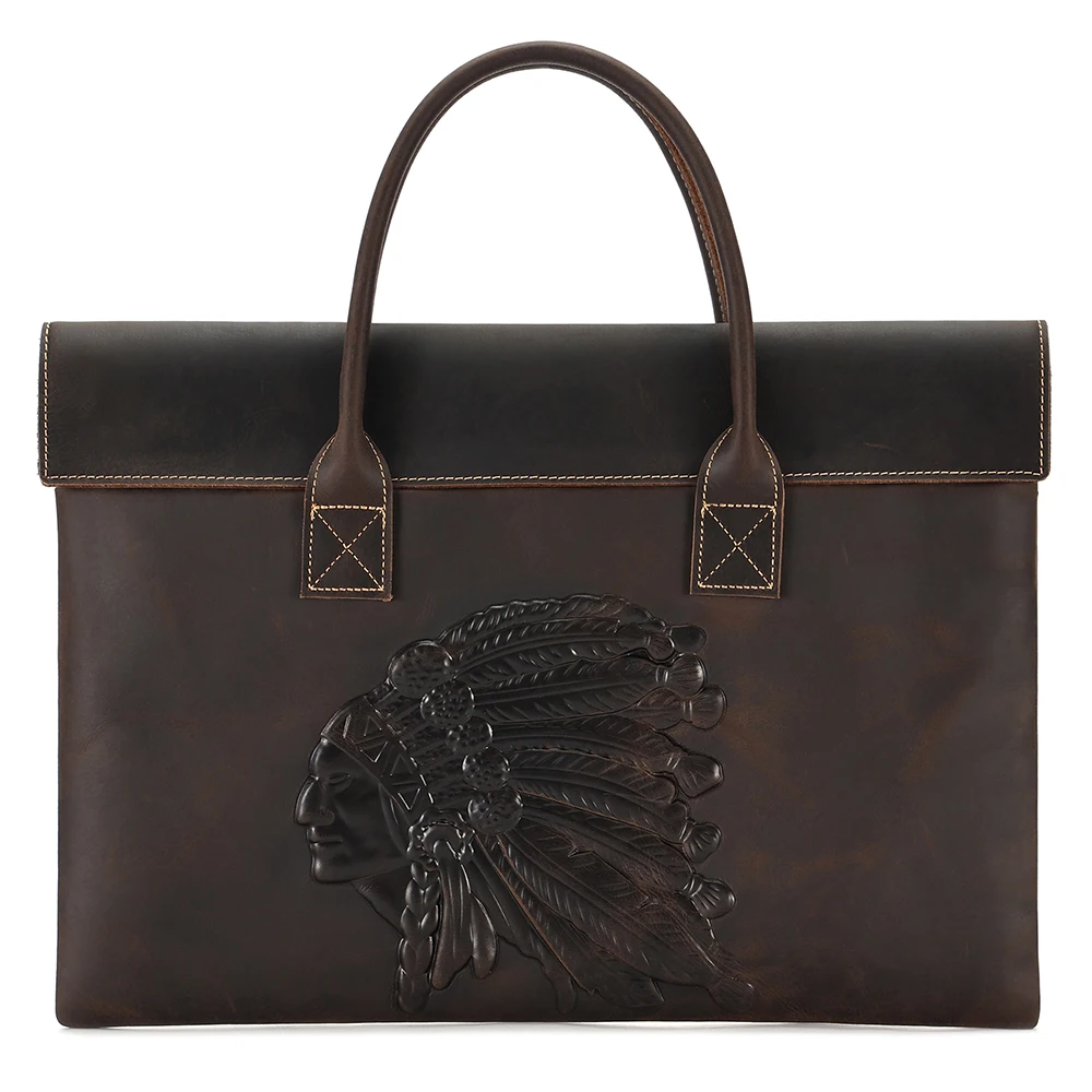 Crazy Horse-Bolso de mano para hombre, maletín de cuero ligero para ordenador portátil, viaje de negocios