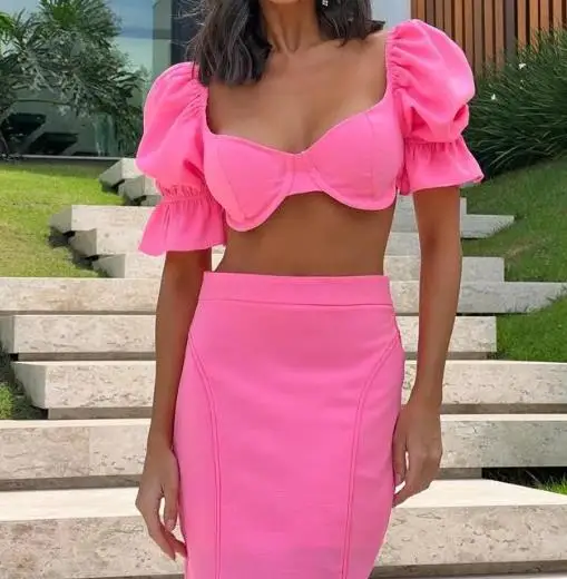 

Women's Strapless Backless Ruffled Edge Long Skirt Set Open Cut Waist Sexy Ensemble
