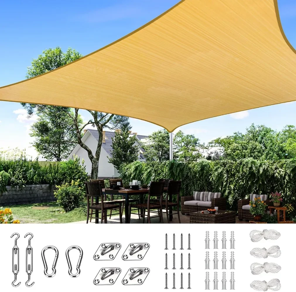 

20X20 Square Sun Shade Sail Canopy 98% UV Block Outdoor Patio Garden with Hardware Kit