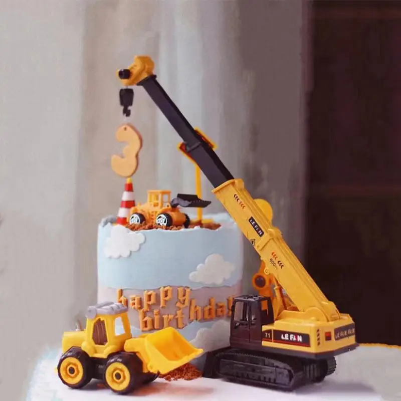 Excavator Crane Tractor Construction Birthday Cake Topper Boy Birthday Party Cake Decor Kids Baby Shower One 1st Birthday Cake