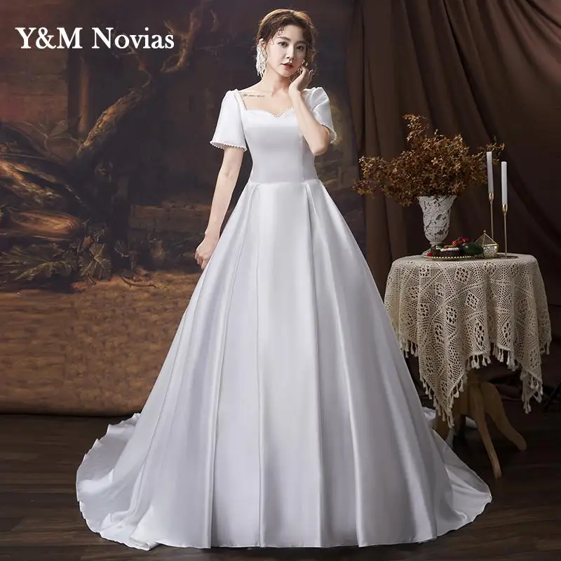 

New French Elegant Sweetheart Off The Shoulder Pluse Size Wedding Satin Size Bride Gown Vestidos De Novia Robe De Mariage