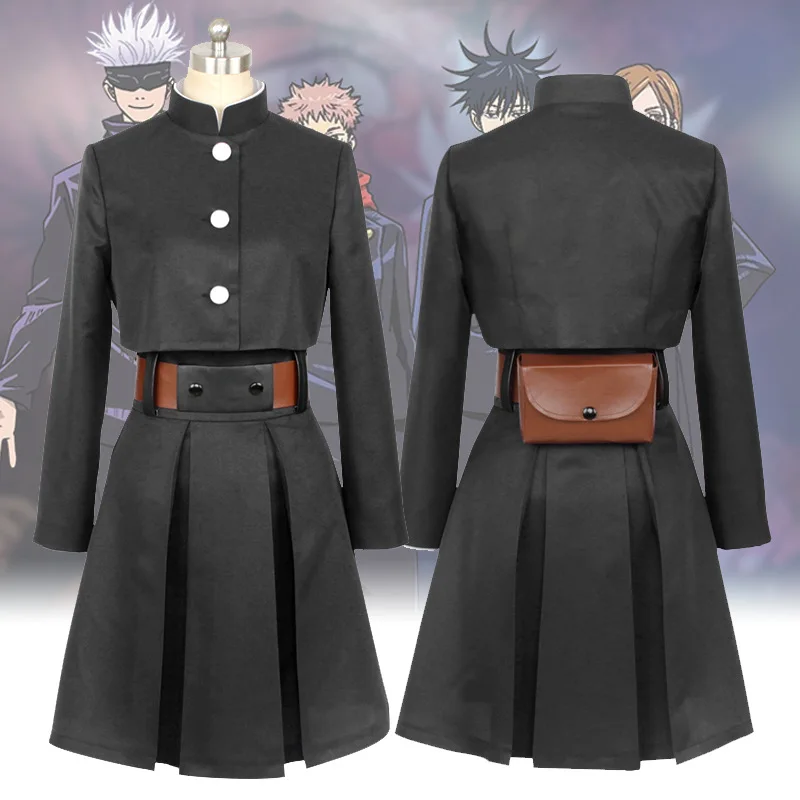 Disfraz de Anime Kugisaki Nobara Jujutsu Kaisen para hombre y mujer, falda azul y negra, bolsa de cintura de café, calcetines con cinturón, traje de Halloween para adultos