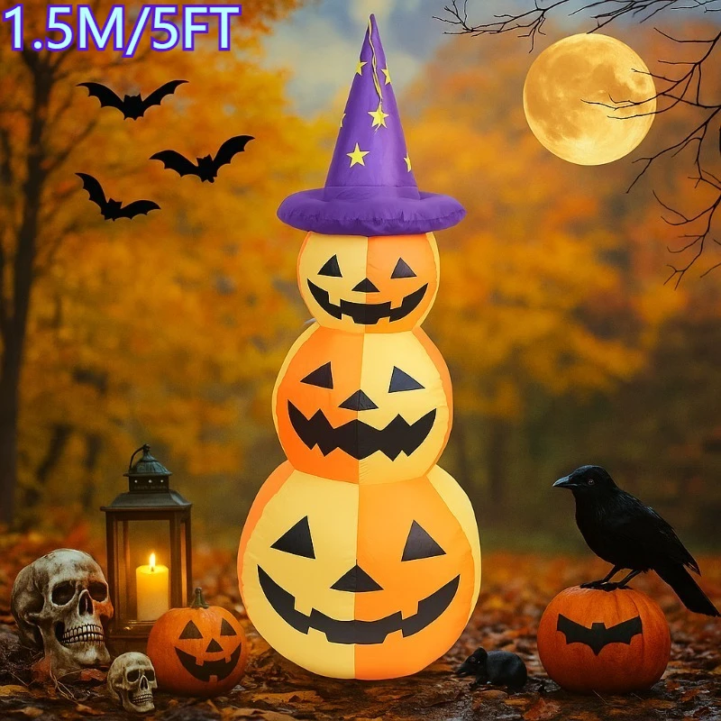 1.5M/5FT Zucche giocattolo gonfiabili di Halloween Modello gonfiabile Forniture natalizie luminose Modello di decorazione dell'atmosfera di Halloween