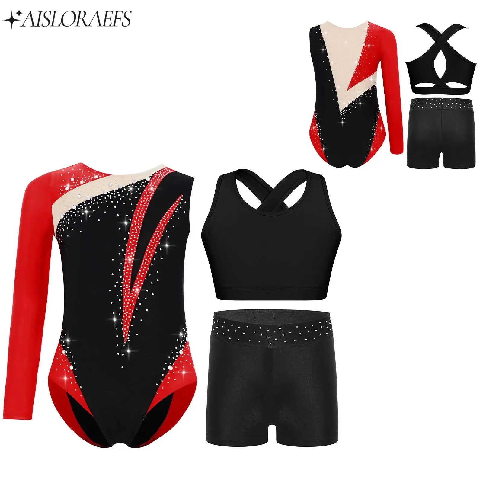 

Kids Sparkly Rhinestones Gymnastics Ballet Outfit for Girls Swimsuit Acrobatics Figure Skating Stage Performance Costume Sets