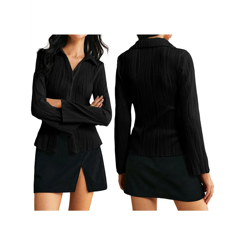 ABRT-เสื้อเชิ้ตแขนยาวผู้หญิงลายปุ่มลงเสื้อทำงานลำลองสำนักงานเสื้อท็อป