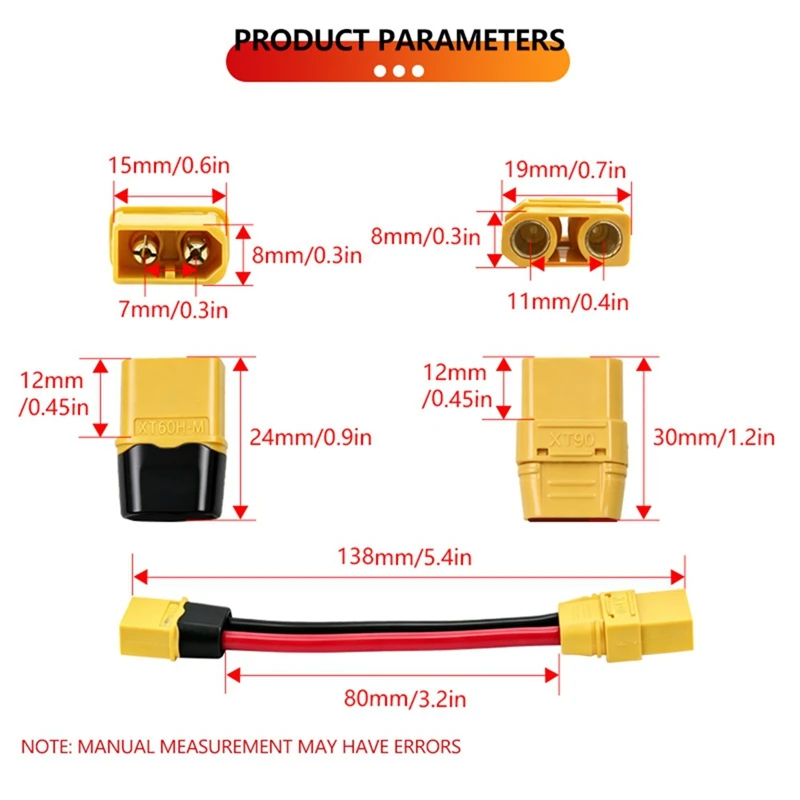Super Sale XT60-Male to XT90-Male Adapter Cable (LiPo Battery Charging Adapter) for E-Bike and RC Model Power System Modificatio