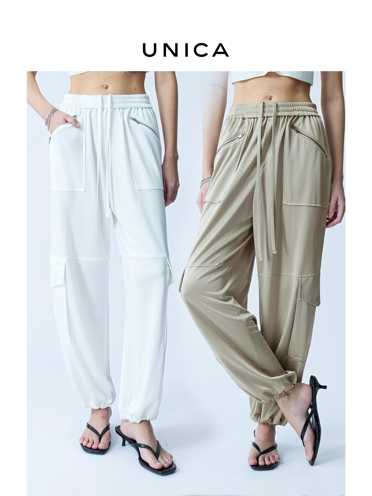 

Брюки UNICA Luxury из атласного ацетата с эластичным шнурком и декором в виде бутона цветка, повседневные брюки, женская модная рабочая одежда, прямые брюки