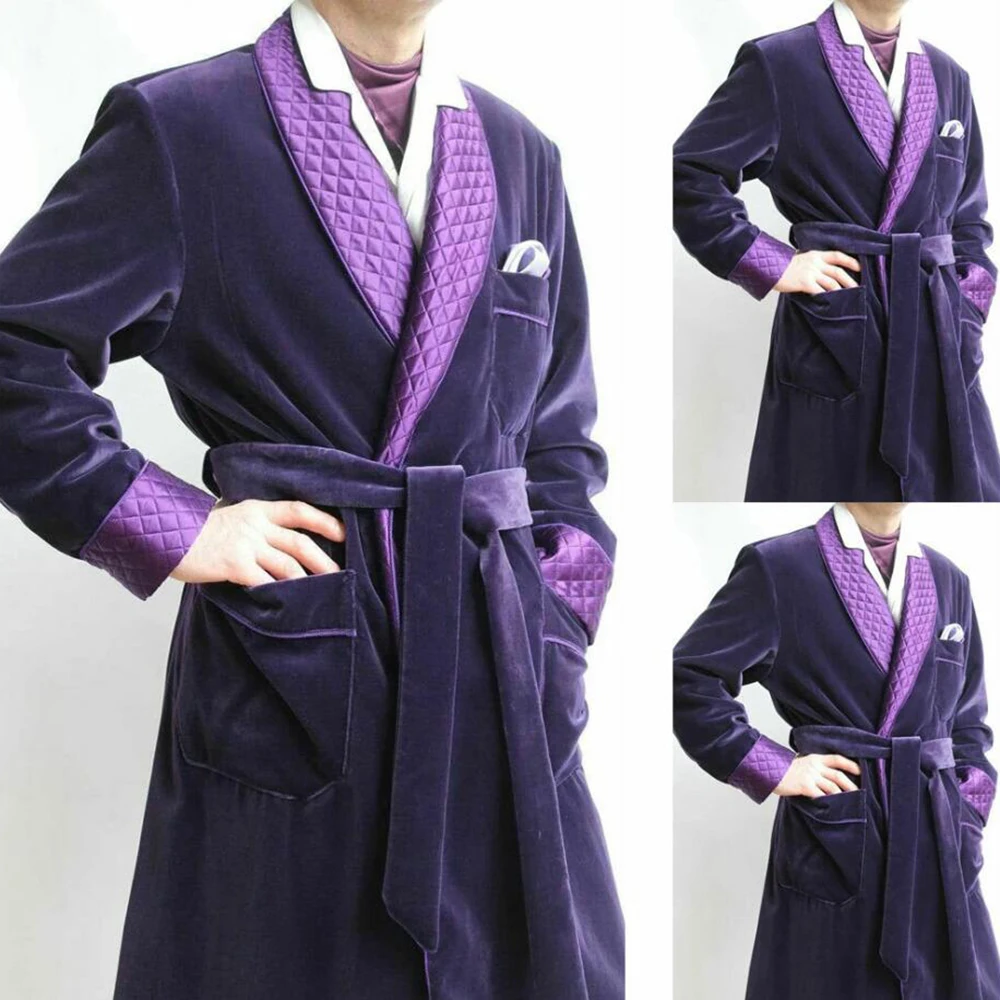 

Elegant Purple Velvet Wedding Groom Tuxedos Customized Man Suits Jacket Long Outfit Prom Blazers Plus Size trajes para hombre