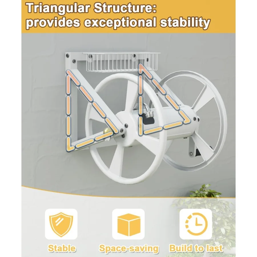 Triangle Wall Mounted Garden Hose Reel for Outdoor Use HeavyDuty Water Hose Holder with 125 Ft Capacity for 5 8Inch Hose and 3.