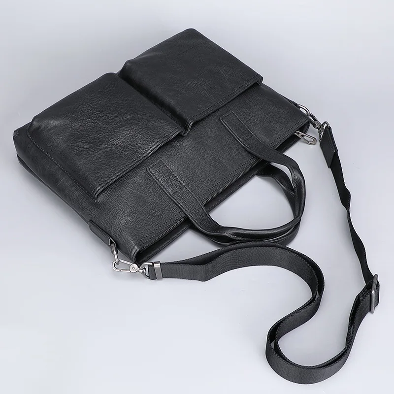 New Top Grain Leather Briefcase for Men Business Vintage Messenger Bag Office Work Laptop Shoulder Bag