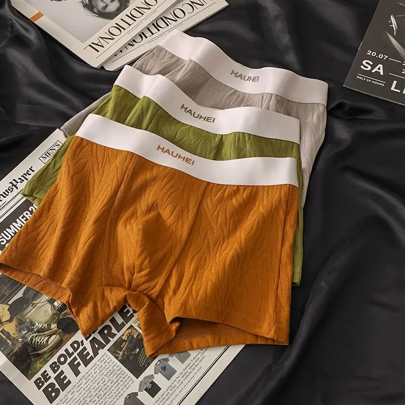 High Density Elastic Fabric New Men Cotton Underwear Texture Stripes New Comfortable Breathable Youth Short Shorts Square Shorts