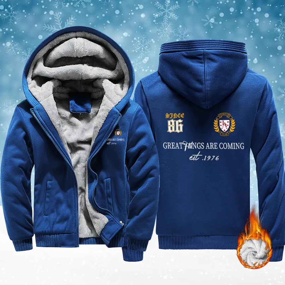 

Great Things Are Coming Printed Male Fleece Basics Jackets Comfy Soft Streetwear Winter Zip-Up Veste Thicken Warm Hoodie
