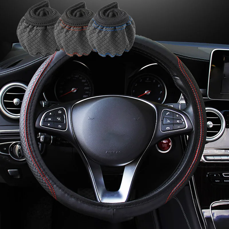

Чехол на руль автомобиля, противоскользящий чехол из искусственной кожи, защита от царапин, универсальный чехол на руль 37-39 см