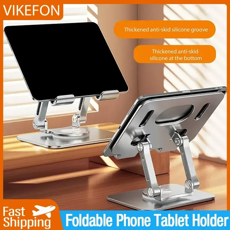 360° Rotating Aluminum Alloy Foldable Mobile Phone Tablet Holder For iPhone Samsung Xiaomi Pad Adjustable Lazy Desktop Bracket