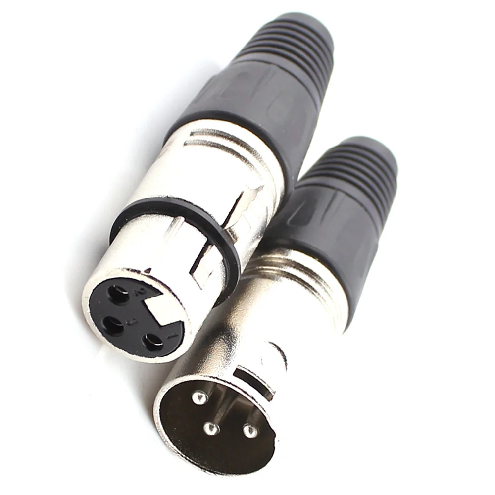 Hot Sale XLR 3-Pin Male/Female Microphone Audio Cable Plug Connector Cannon MIC Cable Termination Black Silver Microphone Plugs