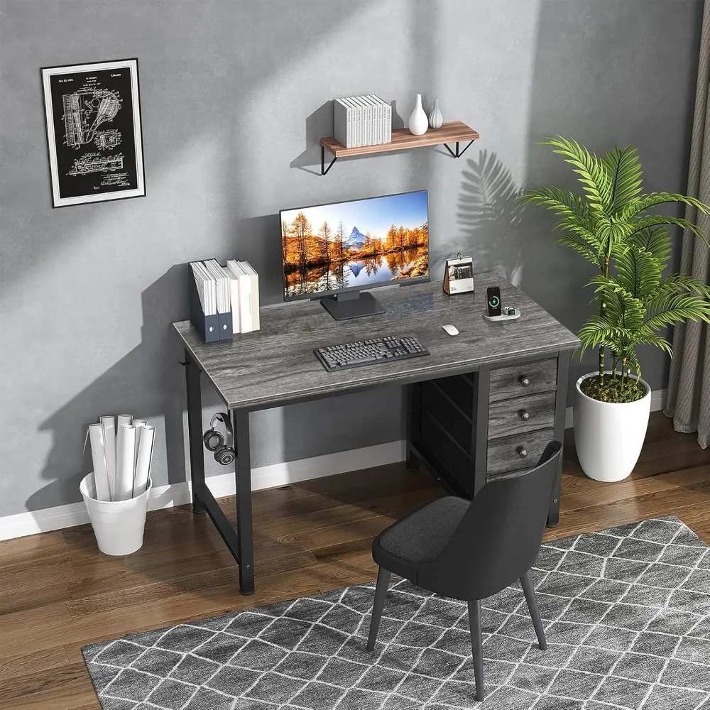 Compact Kids Study Desk with 4 Fabric Drawers, 40 Inch Cute Desk for Girls Teens, Bedroom Computer Writing Table