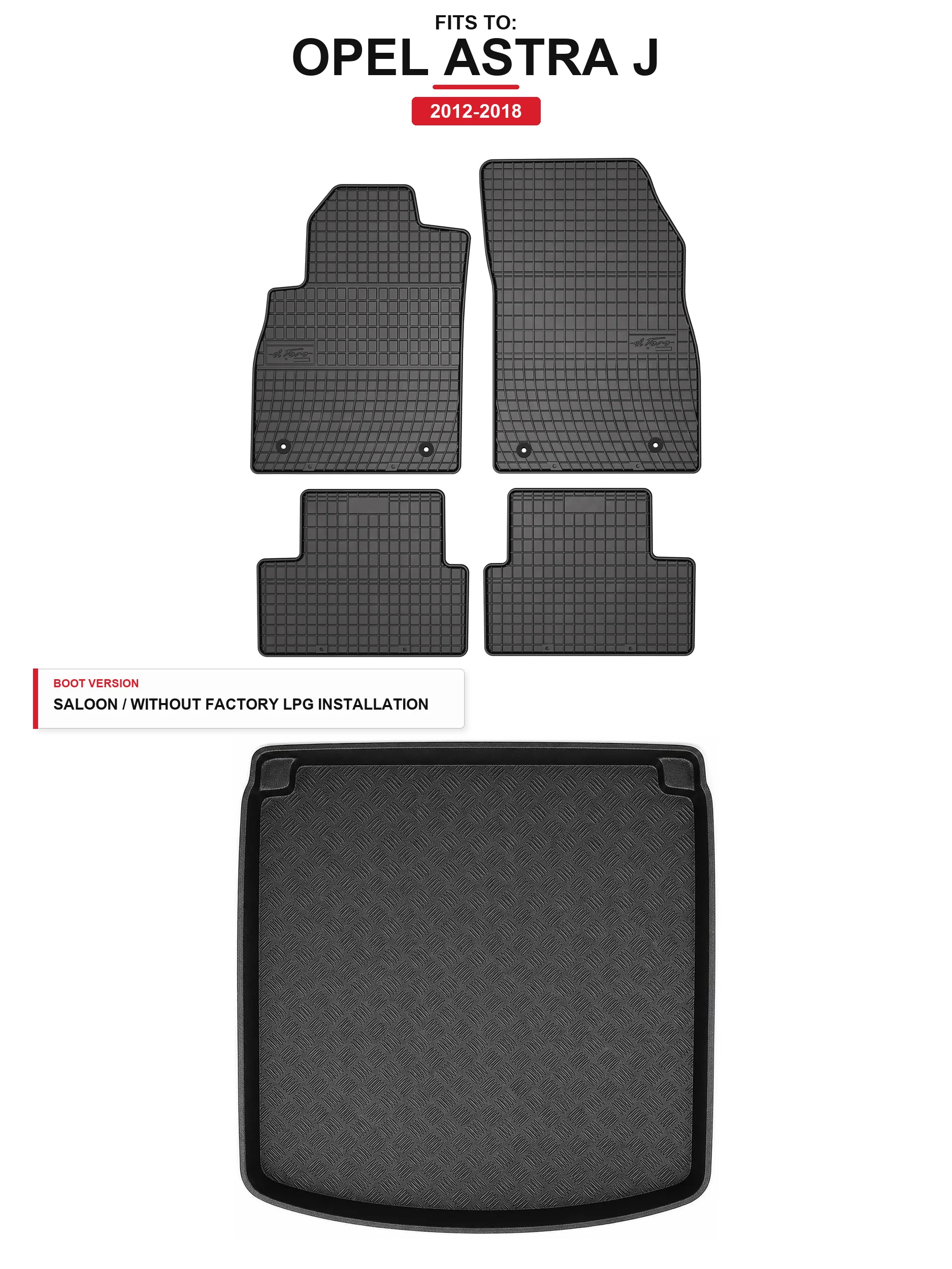 Rubbermatten Solidpro + kofferbakmat voor: Opel Astra J 2012-2018 5 El.