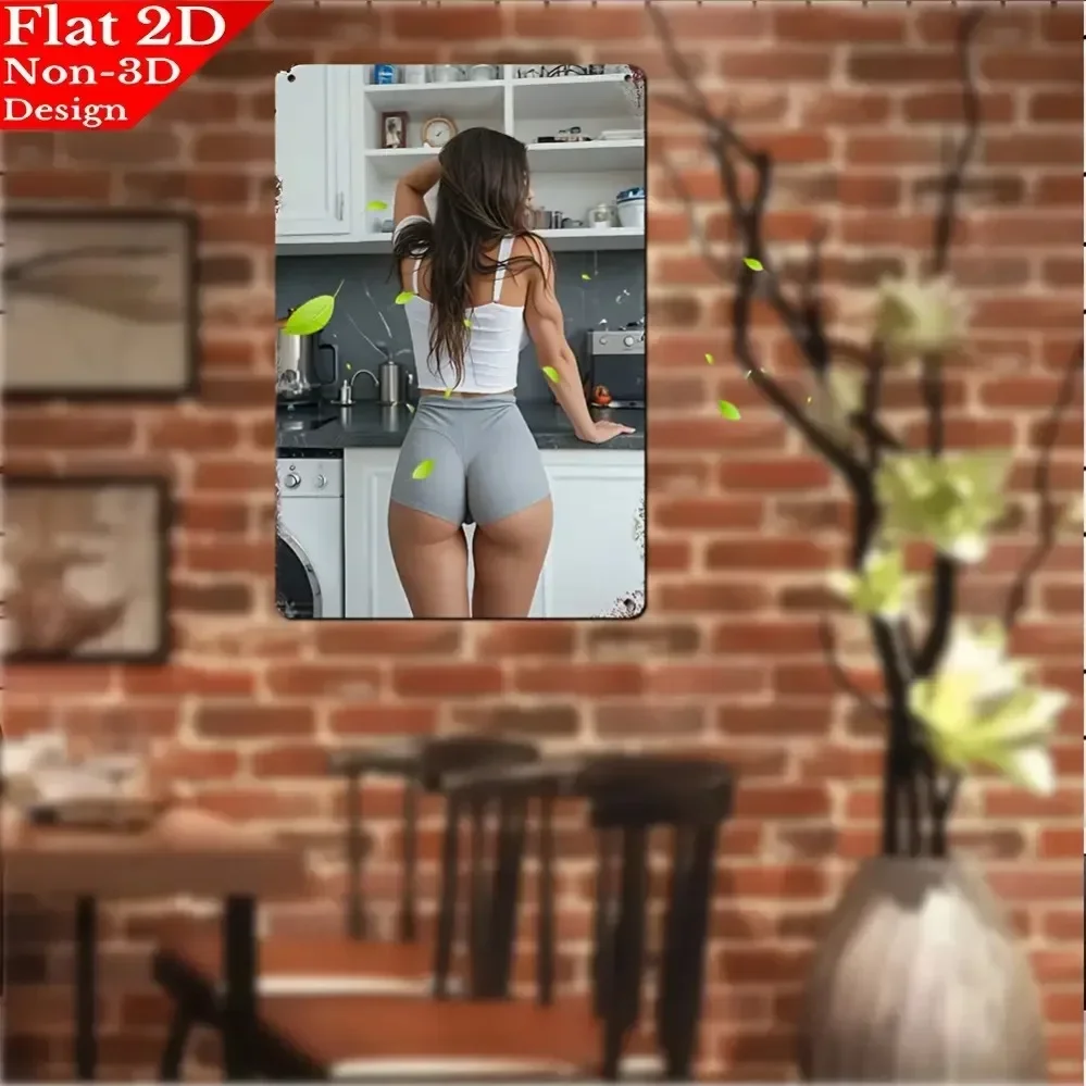 Retro Woman Silhouette Metal Wall Sign 8x12 Inch, Aluminum Art Decor for Home Bar Cafe Man Cave, Pre-Drilled Easy Hang