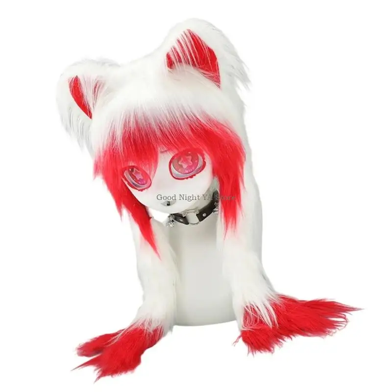 Role Playing Animal Headgear para amante roleplay com impressão Design Faux Furs Plush Headmask para festas Halloween